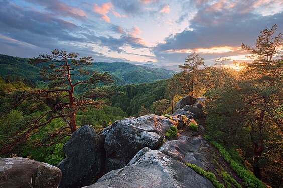 Sunset from top of Hawk's Eye Rock, Protiate Kaminnia Natural Geological Monument. By Ryzhkov Sergey