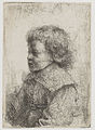 Portrait of a Boy: in Profile label QS:Len,"Portrait of a Boy: in Profile" label QS:Lnl,"Jongensportret: profiel" . 1641. etching print. 9.5 × 6.7 cm (3.7 × 2.6 in). Various collections.