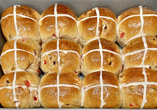 Freshly baked hot cross buns