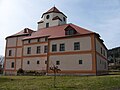 in den Schlossneubau von Schloss Schönberg integrierter spätmittelalterlicher quadratischer Wartturm/Bergfried, Sachsen