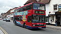 English: Wilts & Dorset 3158 (T158 ALJ), a DAF DB250/Optare Spectra, in Salisbury, Wiltshire, on route 6.