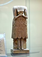 Headless statuette of a Sumerian male worshiper from Diyala Region, Mesopotamia, Iraq