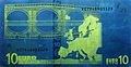 10-euro banknote under fluorescent light (UV-A)