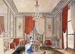 Caroline Murat, Queen of Naples, in the Silver Salon at the Elysée Palace in Paris, painted in 1810 by Louis Hippolyte Lebas.jpg