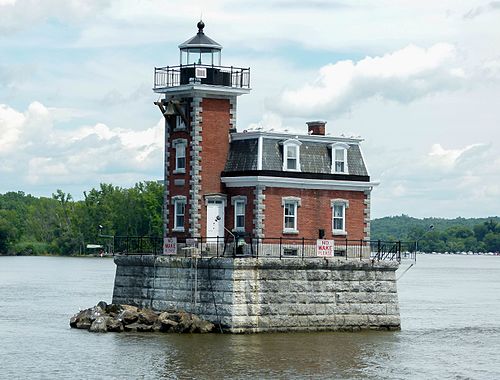 The Hudson–Athens lighthouse on the Hudson River, New York.