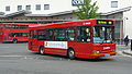 English: Arriva The Shires 3226 (V421 DGT), a Dennis Dart SLF/Plaxton Pointer 2 MPD, leaving High Wycombe bus station into Bridge Street, High Wycombe, Buckinghamshire. It seems to be one route 32, if that's what the flopped over piece of paper in the windscreen says. This bus was owned by Arriva London, and seems to have moved to High Wycombe depot to run Transport for London contracted route U9, however is seen here on a High Wycombe town service.