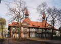 Polski: Dom szachulcowy przy ul. Bydgoskiej, tzw. Doppelhaus English: Half-timbered building in Bydgoska street, so-called "Doppelhaus" (double house)