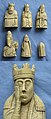 The Lewis chessmen top: king, queen, bishop middle: knight, rook, pawn bottom: closeup of queen