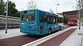 English: Arriva The Shires 3296 (X296 MBH), a Dennis Dart SLF/Plaxton Pointer 2 MPD, in Station Way, about to cross Friarage Road into Great Western Street/Aylesbury bus station, Aylesbury, Buckinghamshire, Blue Route 2, part of the Aylesbury Rainbow Routes network, supported by Buckinghamshire County Council.