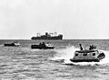 USMC LVT-1 amphibian tractors move toward the beach on Guadalcanal Island.