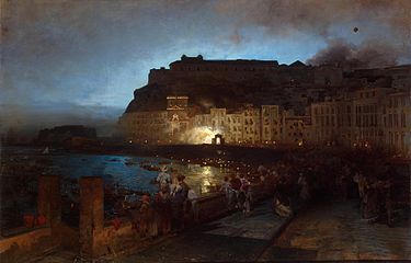 Oswald Achenbach, Firework in Naples, 1875