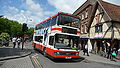 English: Wilts & Dorset 3138 (M138 KRU), a DAF DB250/Optare Spectra, in Blue Boar Row, Salisbury, Wiltshire, on route 184.