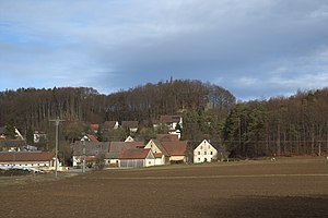Burgruine Wildenfels - Ansicht von Dorf und Burgruine Wildenfels aus südlicher Richtung (Januar 2012)