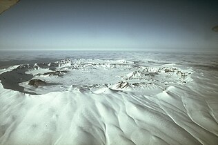 Aerial view looking north of Okmok on the northeastern part of Umnak Island in the eastern Aleutian Islands