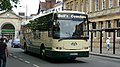 English: Bell's Coaches 6062 (BT02 CJT), a Volvo B7R/Jonckheere, in Blue Boar Row, Salisbury, Wiltshire. Bell's Coaches is part of Tourist Group, itself the coaching division of bus company Wilts & Dorset. The coach's fleet number fits into the group numbering system. This coach wears the previous livery. All Tourist Group fleets now have a new livery, with the same base livery scheme and differing fleet names.