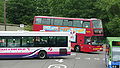 English: First Berkshire & The Thames Valley TN32902 (810 DYE, originally W902 VLN), a Dennis Trident/Plaxton President, in Bracknell bus station, Bracknell, Berkshire, on route 194. Despite Bracknell bus station's relative roominess, buses can sometime not get through and have to wait, as seen here. Fortunately the Trident could squeeze around the back of the other bus.