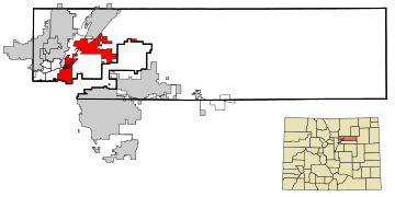 Adams County Colorado Incorporated and Unincorporated areas Commerce City Highlighted.svg