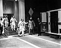 The Apollo 8 crew leaves the Kennedy Space Center's Manned Spacecraft Operations Bldg during the Apollo 8 prelaunch countdown