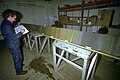 Sediment core described by a scientist in a lab of the research vessel POLARSTERN