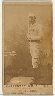 Thumbnail for File:Warren William Hick Carpenter, 3rd Base, Cincinnati, from the Old Judge series (N172) for Old Judge Cigarettes MET DP845590.jpg