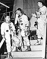 Astronauts for NASA's Apollo missions Virgil I. Grissom, command pilot for the first Apollo mission, R. Walter Cunningham and Russell L. Schweickart, backup navigators for the first Apollo mission are undergoing tests at the North American Aviation plant