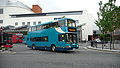 English: Arriva The Shires 5151 (S151 KNK), a Volvo Olympian/Northern Counties Palatine 2, leaving High Wycombe bus station into Bridge Street, High Wycombe, Buckinghamshire, on route 32. This bus moved from another depot, and unlike others that on transfer didn't have the route branding taken off, this one was repainted into the new livery.