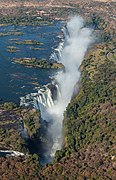 Aerial view of the Victoria Falls of the Zambezi River, border between Zambia and Zimbabwe.