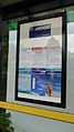 English: Bus stop information in the bus shelter outside Sevenoaks railway station, London Road, Sevenoaks. It includes details of the Airport by Coach service X11 to Gatwick.