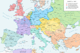 Europe in 1871, after the Franco-Prussian war and the forming of the Geman Empire