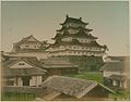 The two main keeps of the castle and surrounding Honmaru Palace structures, in a photograph taken c. 1880