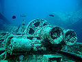 A view of winch parts sitting on the deck of the Thistlegorm