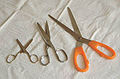 From left to right: sewing scissors, kitchen scissors, paper scissors