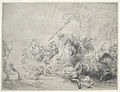 The Large Lion Hunt label QS:Len,"The Large Lion Hunt" label QS:Lnl,"De grote leeuwenjacht" . 1641. etching print and drypoint print. 22.5 × 30.1 cm (8.8 × 11.8 in). Various collections.
