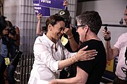 Harris at womens town hall hosted by NARAL at Confluence Brewery in Des Moines (3 July 2019)