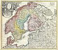 31 1730 Homann Map of Scandinavia, Norway, Sweden, Denmark, Finland and the Baltics - Geographicus - Scandinavia-homann-1730 uploaded by BotMultichill, nominated by Wolfgangus Mozart