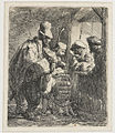 The Strolling Musicians label QS:Len,"The Strolling Musicians" label QS:Lnl,"Straatmuzikanten" . circa 1635 date QS:P,+1635-00-00T00:00:00Z/9,P1480,Q5727902 . etching print. 13.9 × 11.6 cm (5.4 × 4.5 in). Various collections.