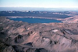 Aerial view of the nested Askja calderas as well as lake Öskjuvatn