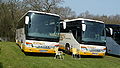 Kardan Travel coaches HW08 KAR (on the left), and EH06 MML (on the right). Karden Travel is an island-based coach operator who sometimes help Southern Vectis out. Both coaches are Setra S416GT-HD vehicles.}}