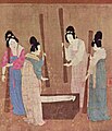 Women preparing silk, 12th century