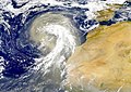 Dust plume off the Sahara desert over the northeast Atlantic Ocean.