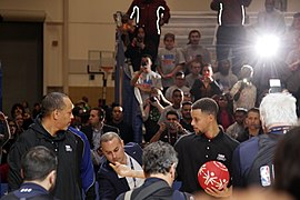 All-Star Game Weekend The Curry's - Dell Curry and Stephen Curry at NBA All-Star Weekend 2016 (24410676343).jpg