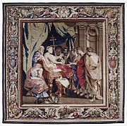 Workshop of Filippe Maëcht and Hans Taye. Tapestry showing the Death of Constantine . 1623-1625. wool, silk, gold and silver. 489 × 498 cm (16 × 16.3 ft). Philadelphia, Philadelphia Museum of Art.