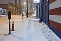 Deep Ellum sidewalk covered with snow in Dallas snow storm (2021).