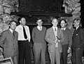 S-1 Committee at Bohemian Grove, September 13, 1942. From left to right are Harold C. Urey, Ernest O. Lawrence, James B. Conant, Lyman J. Briggs, E. V. Murphree and A. H. Compton