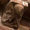 A Romaneque corbel at Saint Mary and Saint David in Kilpeck, Herefordshire, England