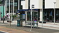 English: A bus stop in Southgate Avenue, Crawley. This is part of the Crawley Fastway guided bus system. The bus stop is served by Fastway route 20, which does not serve the town centre and bus station, instead using this stop a short walk away, to avoid a double run and speed up journey times. Unfortunately, this bus stop was closed for a long period in 2010, while utilities companies casually did road works in the bus lane. This meant the 20 couldn't stop anywhere near the town centre.