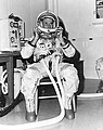 Astronaut Edward White, senior pilot for NASA's Apollo/Saturn 204 mission is being checked out in the altitude chamber at Kennedy Space Center