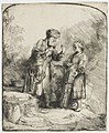 Abraham and Isaac . 1645. etching print. 15.7 × 13 cm (6.1 × 5.1 in). Various collections.