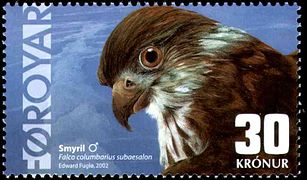 Smyril (Falco columbarius subaesalon) - Merlin - Faucon émerillon - Merlin - Dværgfalk (Faroese stamps 2002).