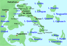 Islas Quinchao, Chelín, Lemuy, Quehui, Chaulinec, Apiao, Alao, Linlín, Lingua, Quenac, Meulín, Teuquelín, Cahuach.